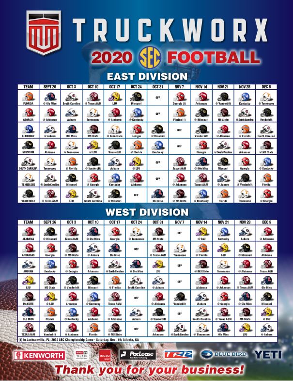 printable 2020 truckworx sec football helmet schedule